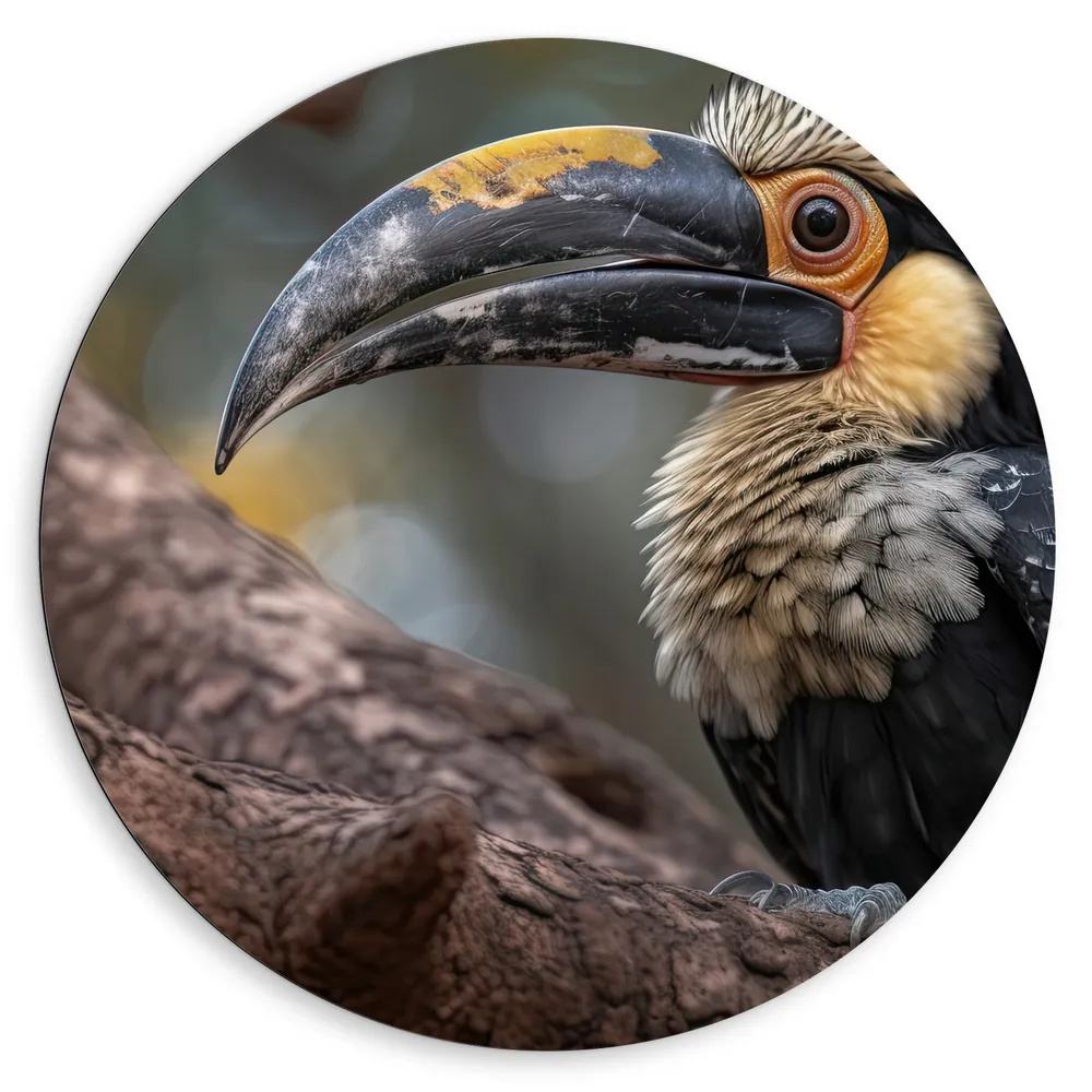 Dibond Muurcirkel - Dier - Tak - Vogel - Snavel