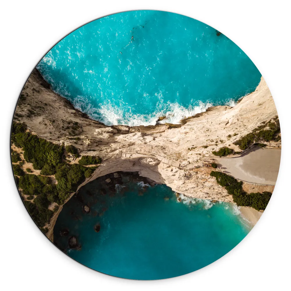 Dibond Muurcirkel - Bovenaanzicht van Mediteraanse Cliffs