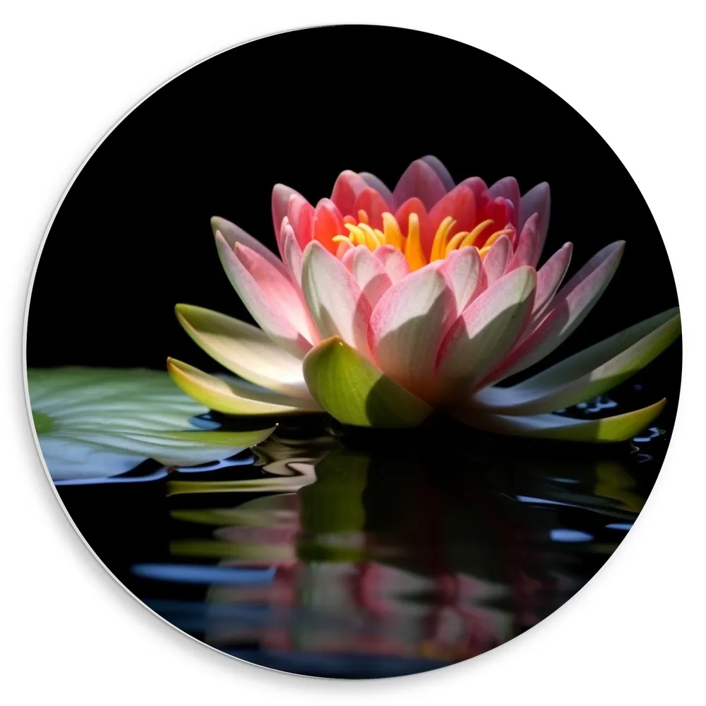 Dibond Muurcirkel - Bloem - Water - Waterlelie - Roze