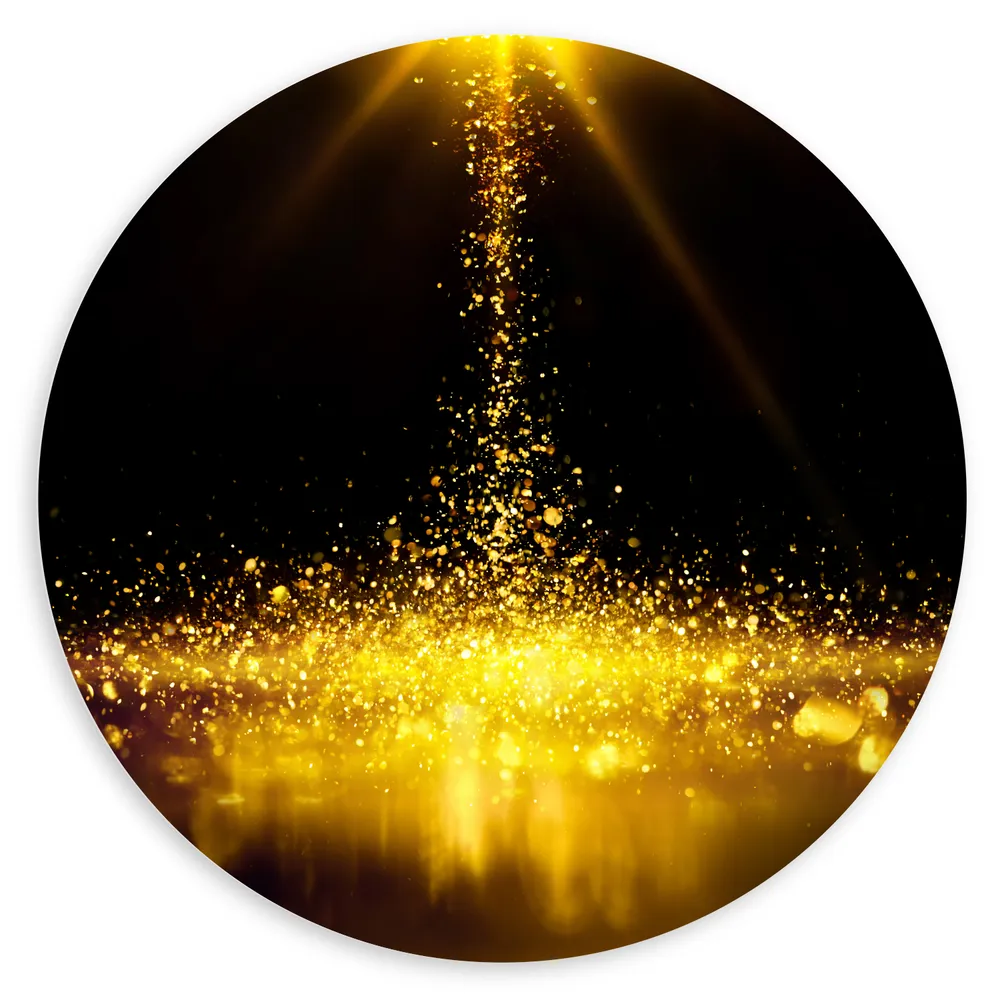 Dibond Muurcirkel - Gouden Glitters in Donkerkleurige Omgeving